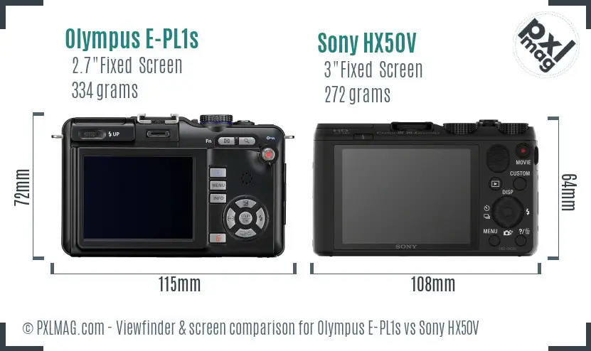 Olympus E-PL1s vs Sony HX50V Screen and Viewfinder comparison