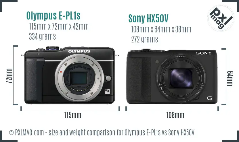 Olympus E-PL1s vs Sony HX50V size comparison