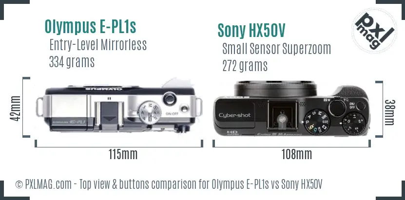 Olympus E-PL1s vs Sony HX50V top view buttons comparison