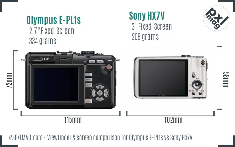 Olympus E-PL1s vs Sony HX7V Screen and Viewfinder comparison