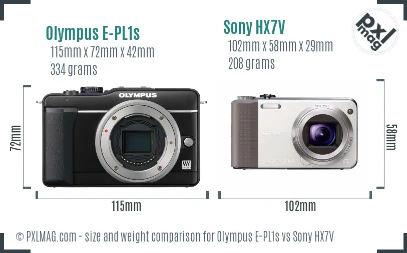 Olympus E-PL1s vs Sony HX7V size comparison