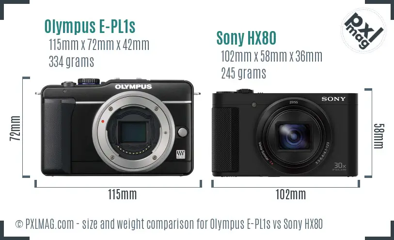Olympus E-PL1s vs Sony HX80 size comparison