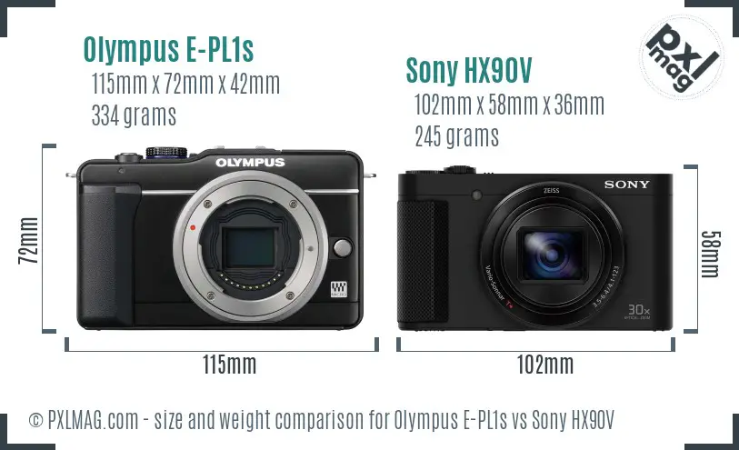 Olympus E-PL1s vs Sony HX90V size comparison