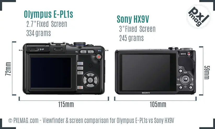 Olympus E-PL1s vs Sony HX9V Screen and Viewfinder comparison