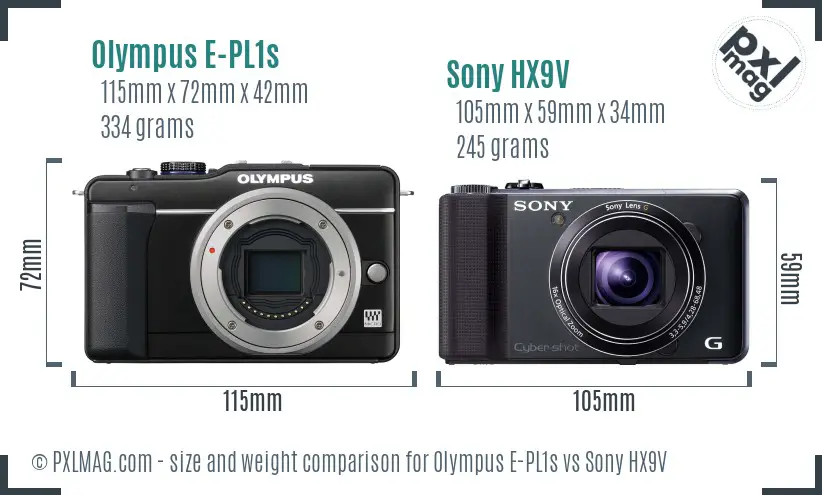 Olympus E-PL1s vs Sony HX9V size comparison