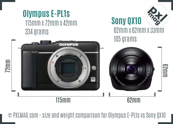 Olympus E-PL1s vs Sony QX10 size comparison Olympus E-PL1s vs Sony QX10 size comparison