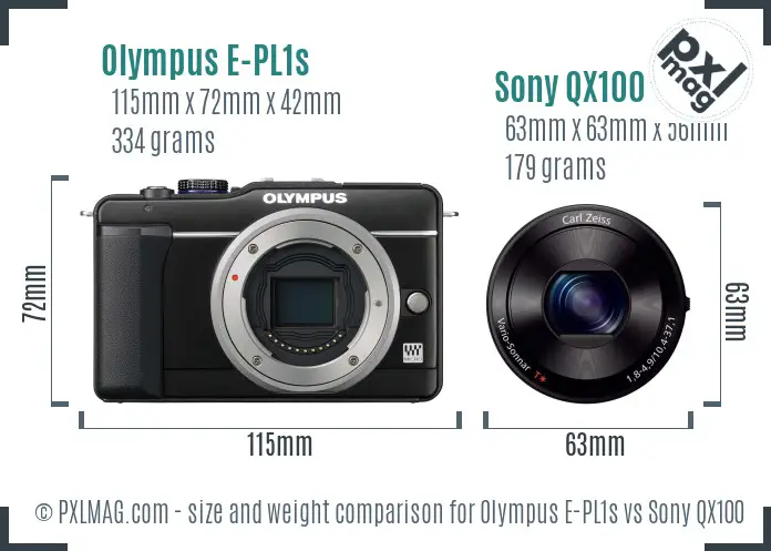 Olympus E-PL1s vs Sony QX100 size comparison Olympus E-PL1s vs Sony QX100 size comparison