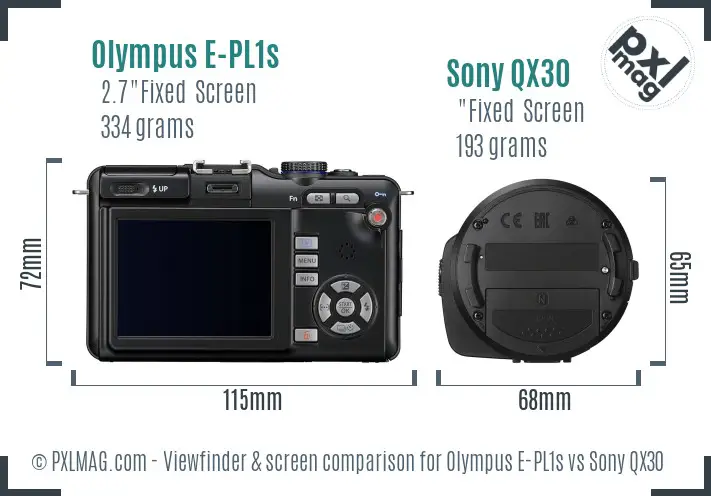 Olympus E-PL1s vs Sony QX30 Screen and Viewfinder comparison