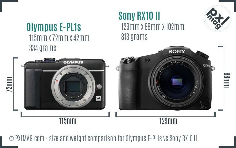 Olympus E-PL1s vs Sony RX10 II size comparison