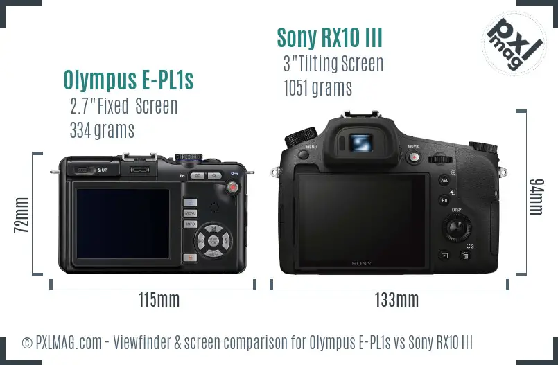 Olympus E-PL1s vs Sony RX10 III Screen and Viewfinder comparison