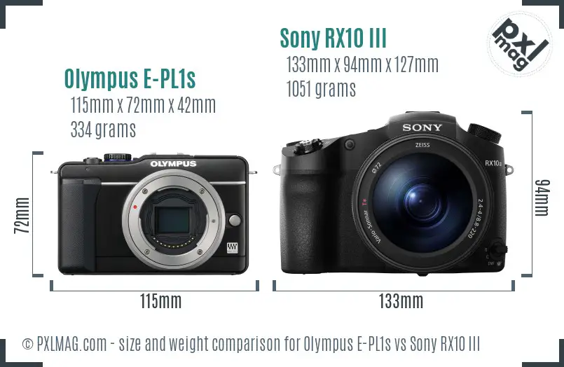 Olympus E-PL1s vs Sony RX10 III size comparison