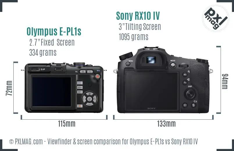 Olympus E-PL1s vs Sony RX10 IV Screen and Viewfinder comparison