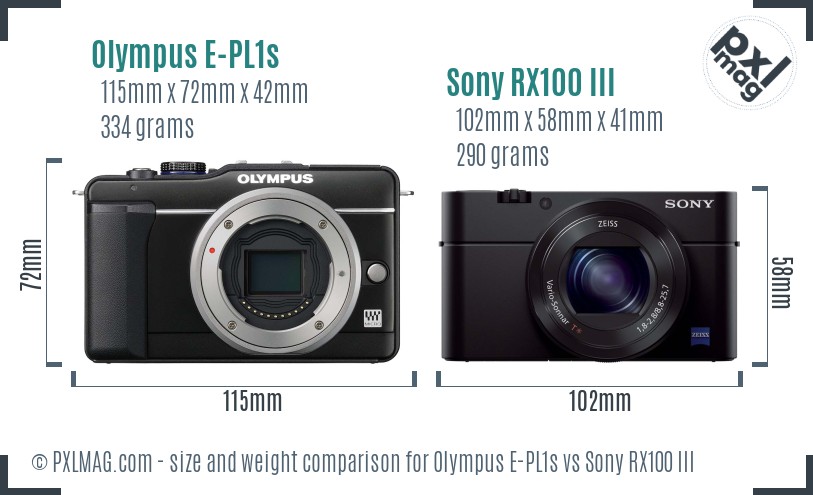 Olympus E-PL1s vs Sony RX100 III size comparison