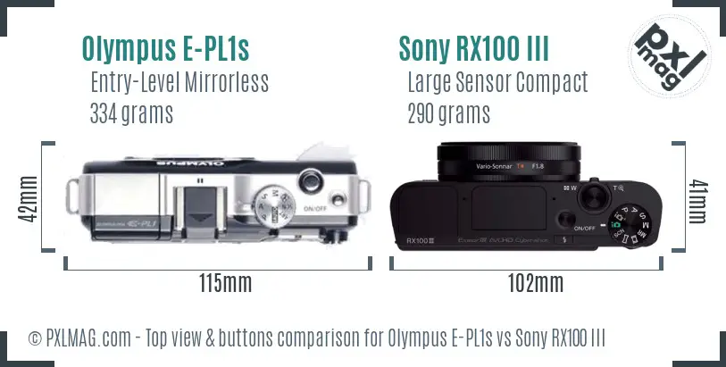 Olympus E-PL1s vs Sony RX100 III top view buttons comparison
