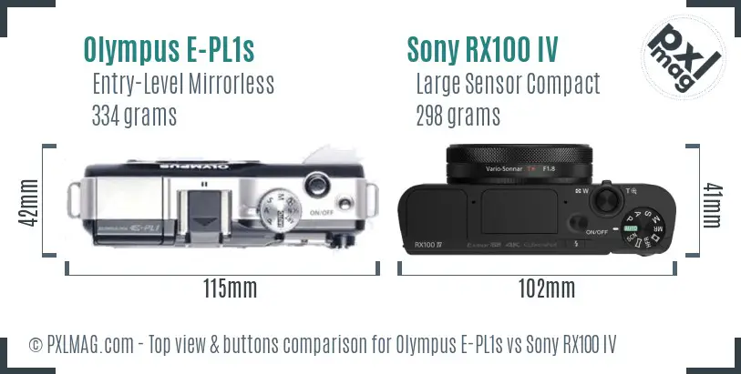 Olympus E-PL1s vs Sony RX100 IV top view buttons comparison