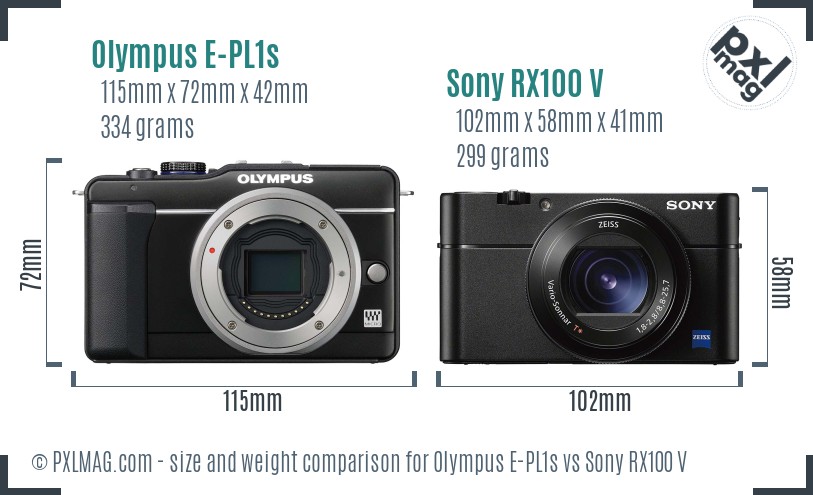 Olympus E-PL1s vs Sony RX100 V size comparison