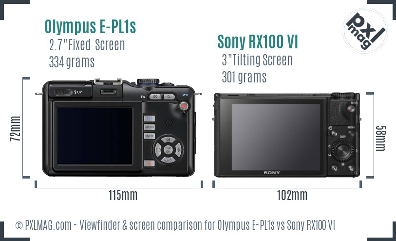 Olympus E-PL1s vs Sony RX100 VI Screen and Viewfinder comparison