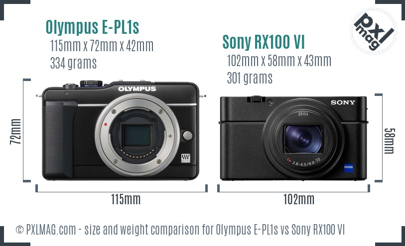Olympus E-PL1s vs Sony RX100 VI size comparison Olympus E-PL1s vs Sony RX100 VI size comparison