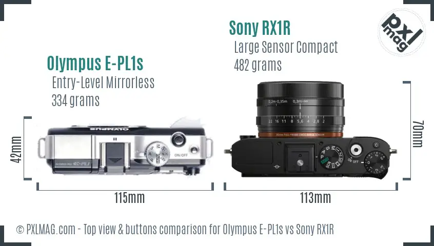 Olympus E-PL1s vs Sony RX1R top view buttons comparison