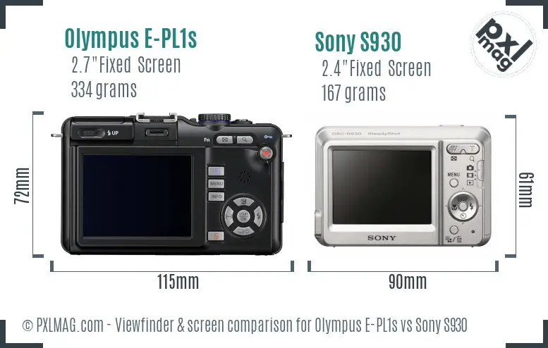 Olympus E-PL1s vs Sony S930 Screen and Viewfinder comparison
