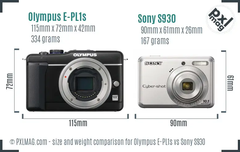 Olympus E-PL1s vs Sony S930 size comparison