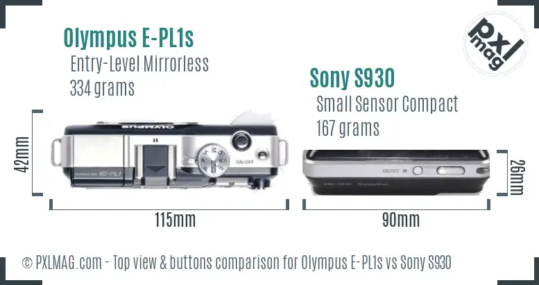 Olympus E-PL1s vs Sony S930 top view buttons comparison