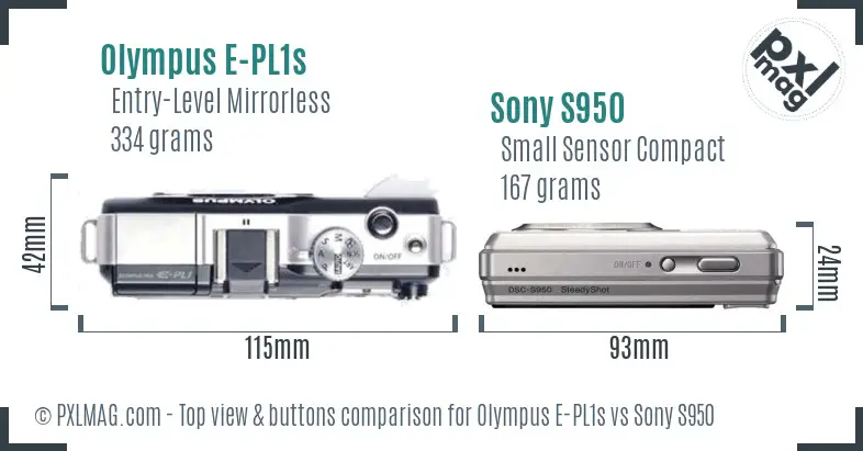 Olympus E-PL1s vs Sony S950 top view buttons comparison