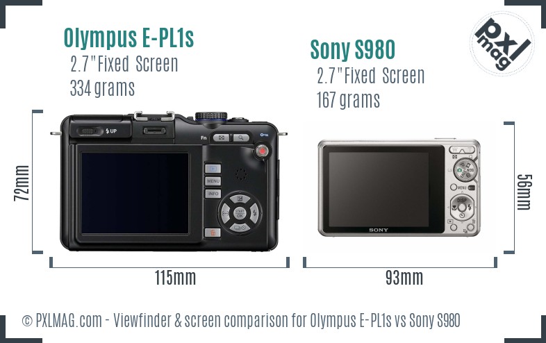 Olympus E-PL1s vs Sony S980 Screen and Viewfinder comparison