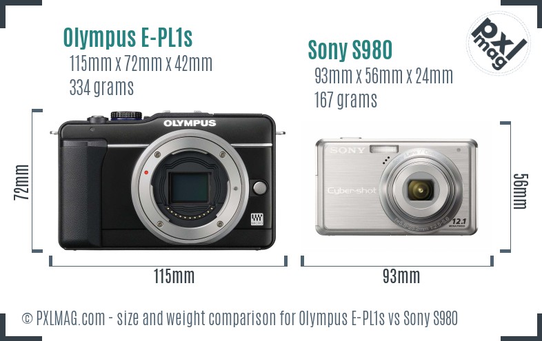 Olympus E-PL1s vs Sony S980 size comparison