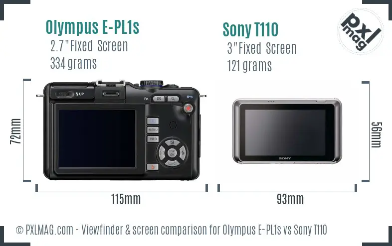 Olympus E-PL1s vs Sony T110 Screen and Viewfinder comparison