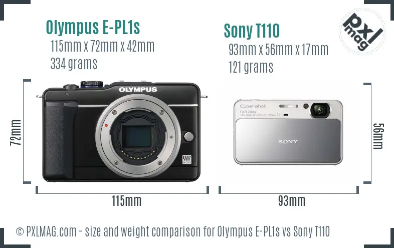 Olympus E-PL1s vs Sony T110 size comparison