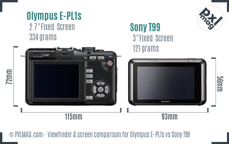 Olympus E-PL1s vs Sony T99 Screen and Viewfinder comparison