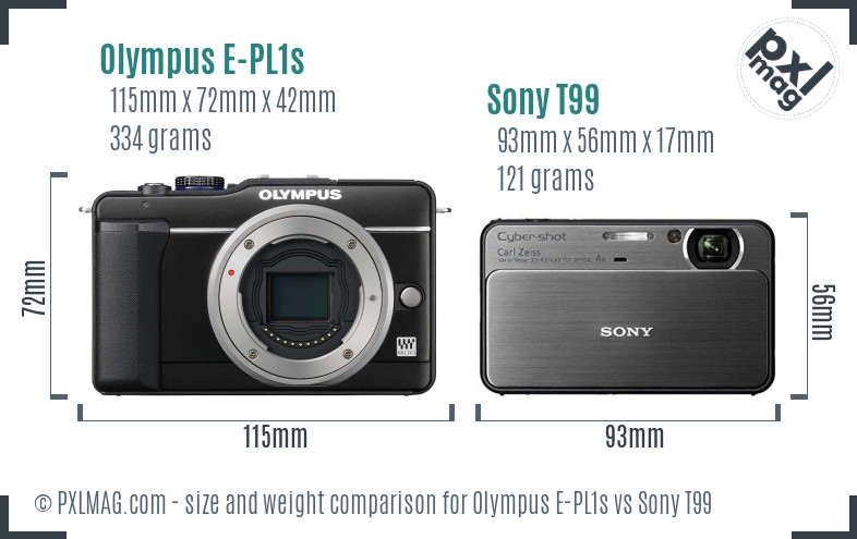 Olympus E-PL1s vs Sony T99 size comparison