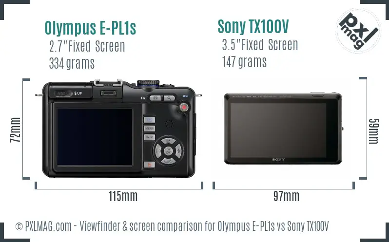 Olympus E-PL1s vs Sony TX100V Screen and Viewfinder comparison