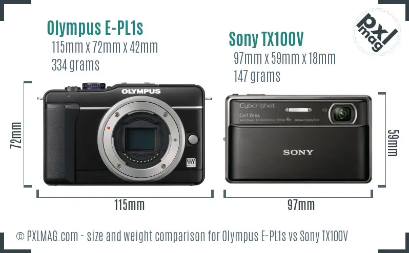 Olympus E-PL1s vs Sony TX100V size comparison