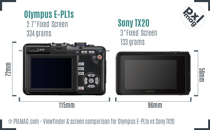 Olympus E-PL1s vs Sony TX20 Screen and Viewfinder comparison