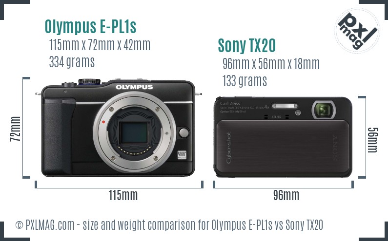 Olympus E-PL1s vs Sony TX20 size comparison Olympus E-PL1s vs Sony TX20 size comparison