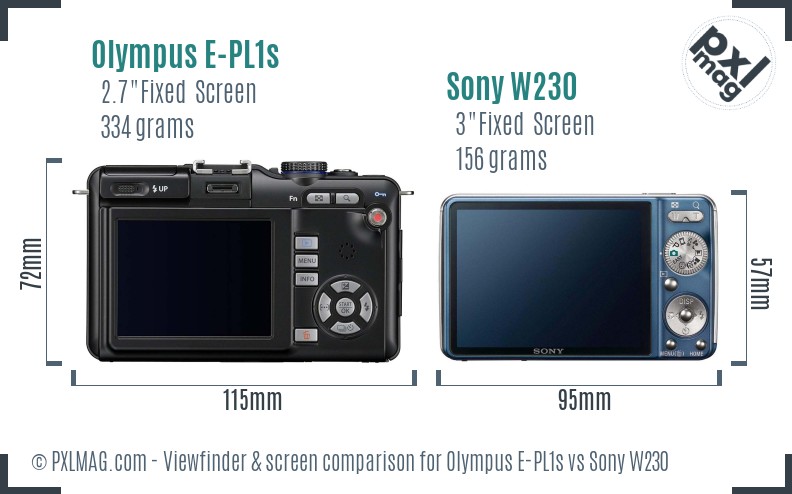Olympus E-PL1s vs Sony W230 Screen and Viewfinder comparison