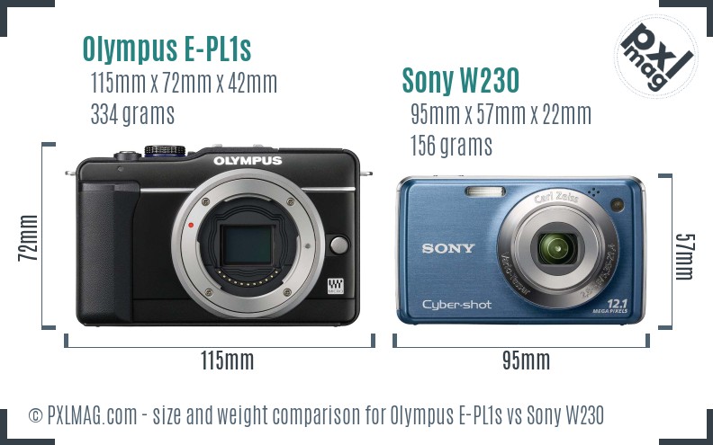 Olympus E-PL1s vs Sony W230 size comparison Olympus E-PL1s vs Sony W230 size comparison