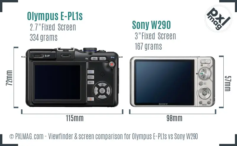 Olympus E-PL1s vs Sony W290 Screen and Viewfinder comparison