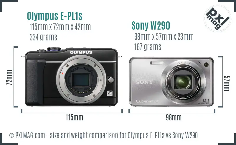 Olympus E-PL1s vs Sony W290 size comparison