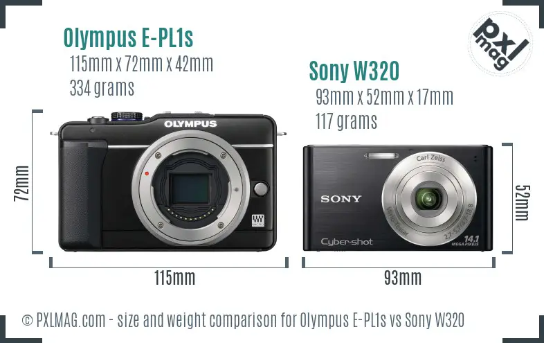 Olympus E-PL1s vs Sony W320 size comparison