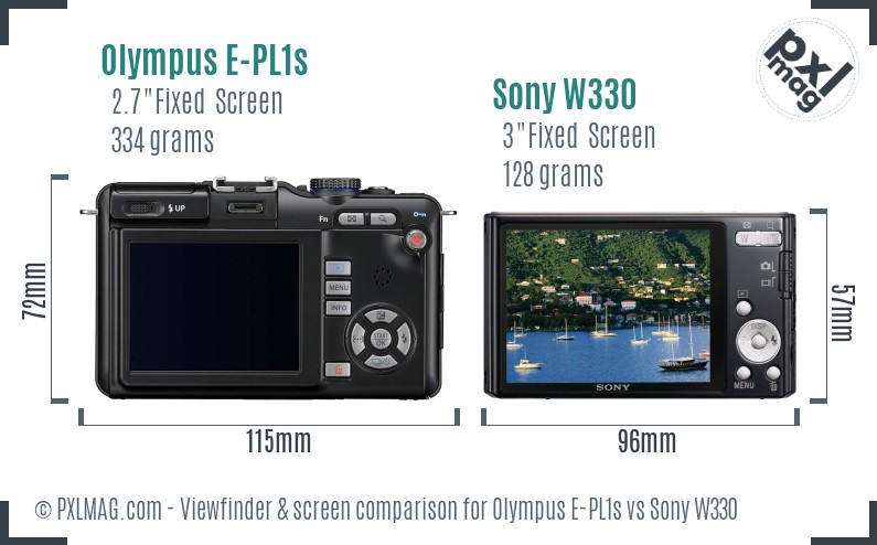 Olympus E-PL1s vs Sony W330 Screen and Viewfinder comparison