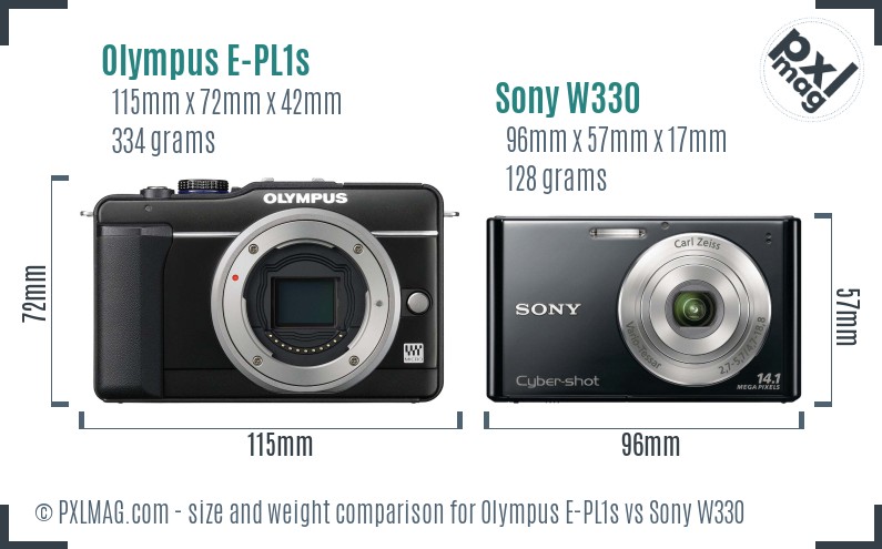 Olympus E-PL1s vs Sony W330 size comparison