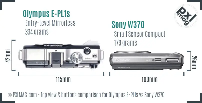 Olympus E-PL1s vs Sony W370 top view buttons comparison Olympus E-PL1s vs Sony W370 top view buttons comparison