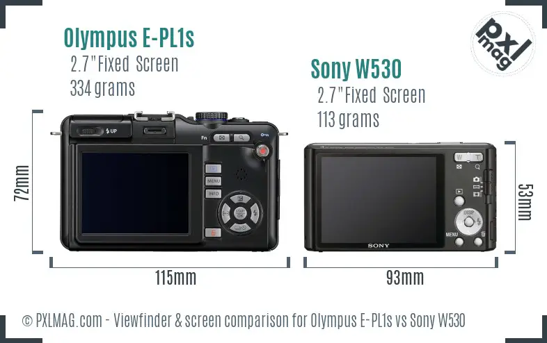 Olympus E-PL1s vs Sony W530 Screen and Viewfinder comparison