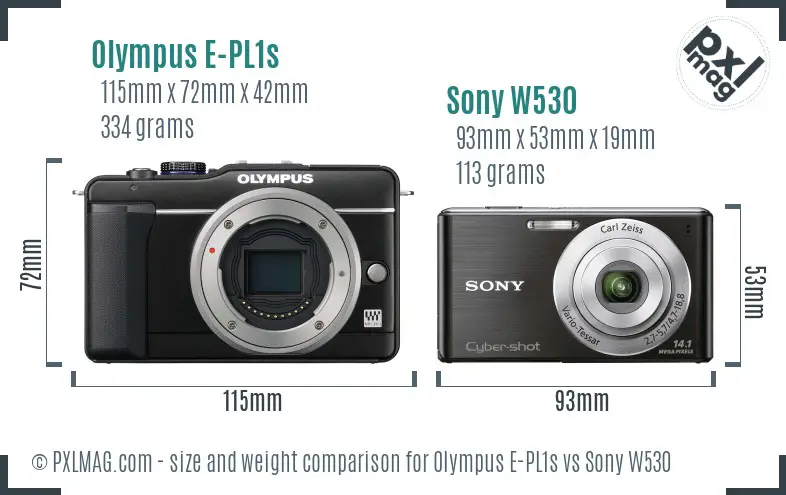 Olympus E-PL1s vs Sony W530 size comparison