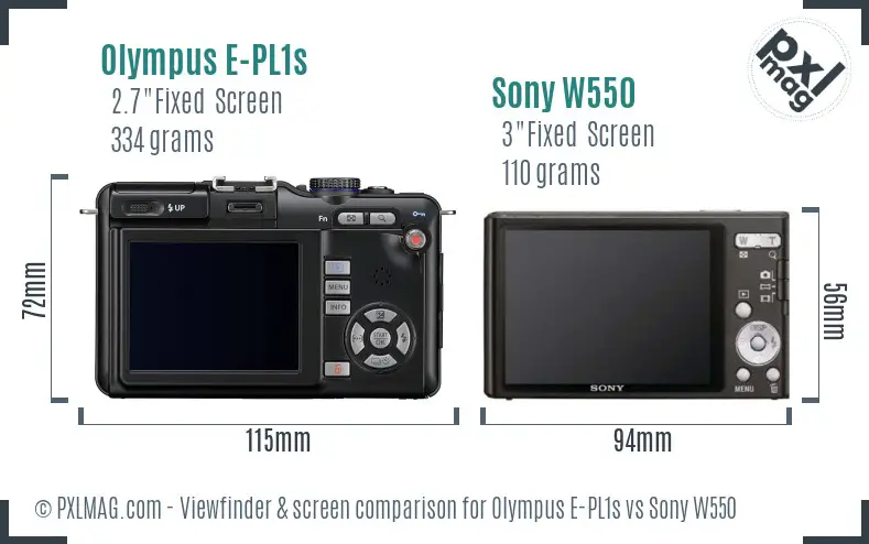 Olympus E-PL1s vs Sony W550 Screen and Viewfinder comparison