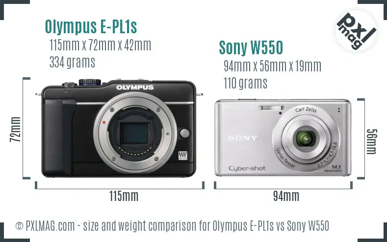 Olympus E-PL1s vs Sony W550 size comparison