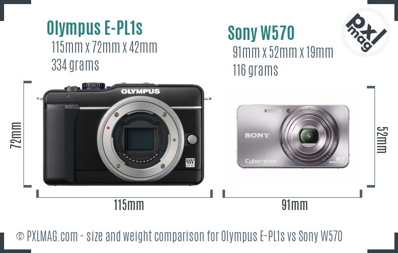 Olympus E-PL1s vs Sony W570 size comparison